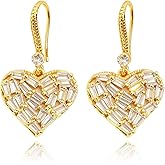 Gold Plated Rhinestone Heart Dangle Earrings, Sparkly Cubic Zirconia Inlaid Love Shape Leverback Earrings for Wedding Party Daily Wear