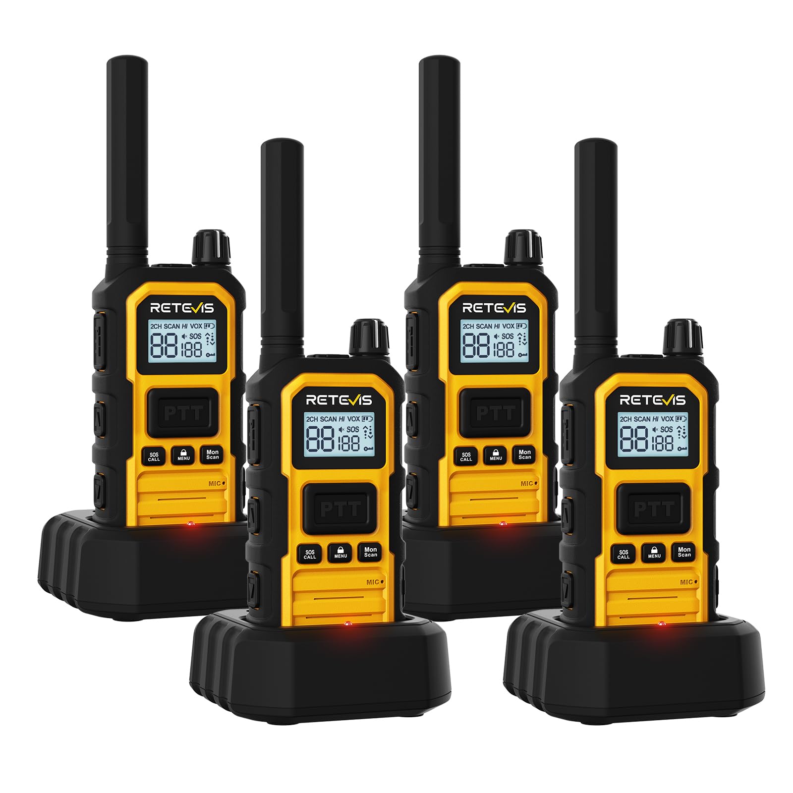 Retevis RB648 Plus Long Range Walkie Talkies, Heavy Duty 2 Way Radio, IP67 Advanced Triple Proof, 2000mAh, Extended Range, Handheld Walkie Talkie for Harsh Environments(4 Pack, Yellow)