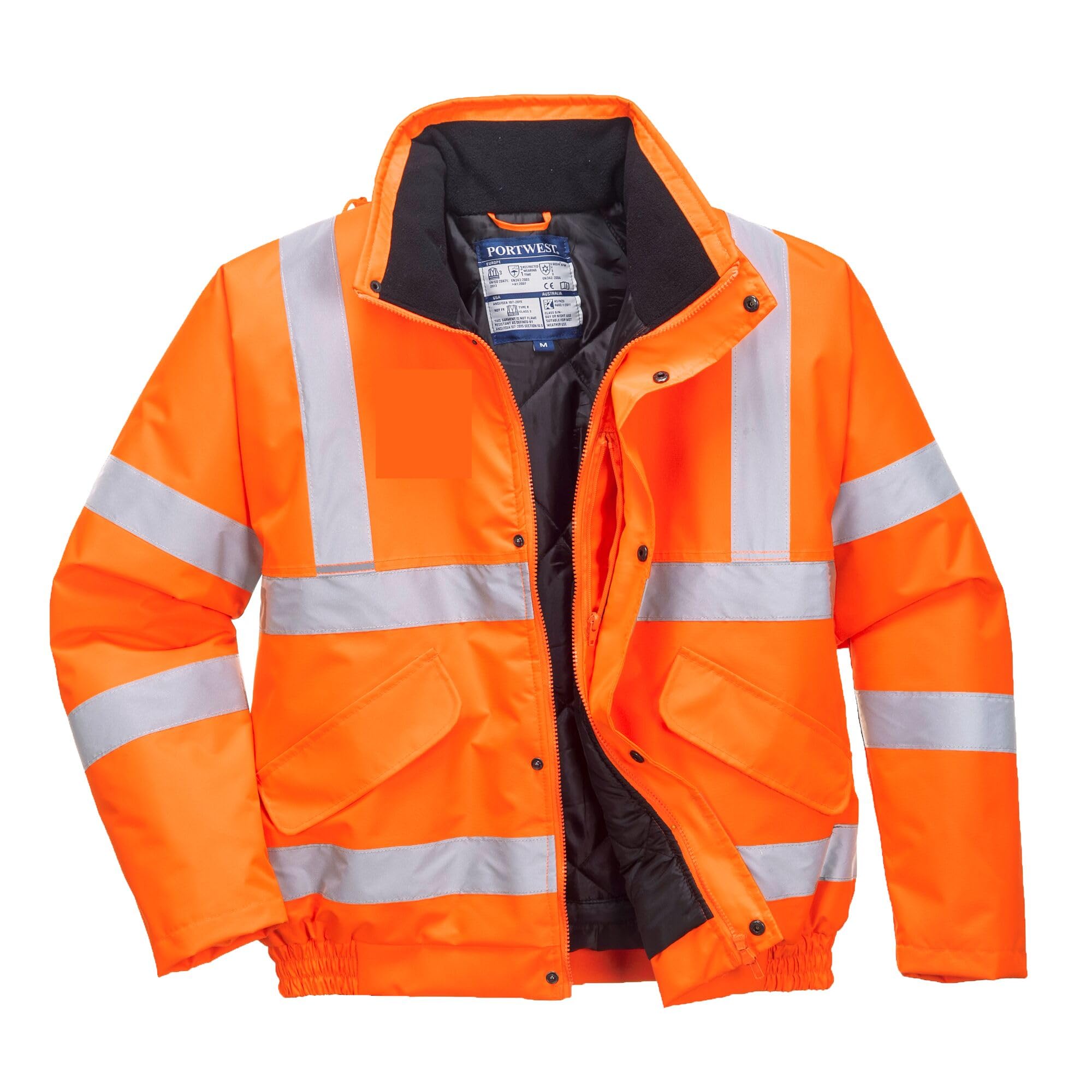 Portwest RT32 Hi-Vis Winter Bomber Jacket Waterproof Cold Protection EN342 Certified Reflective Tape Texpel Eco Fabric Multiple Pockets Detachable Hood, Orange, XS