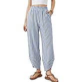 Athlisan Women's Wide Leg Striped Palazzo Pants Summer Elastic Waist Baggy Casual Lounge Trousers with Pockets