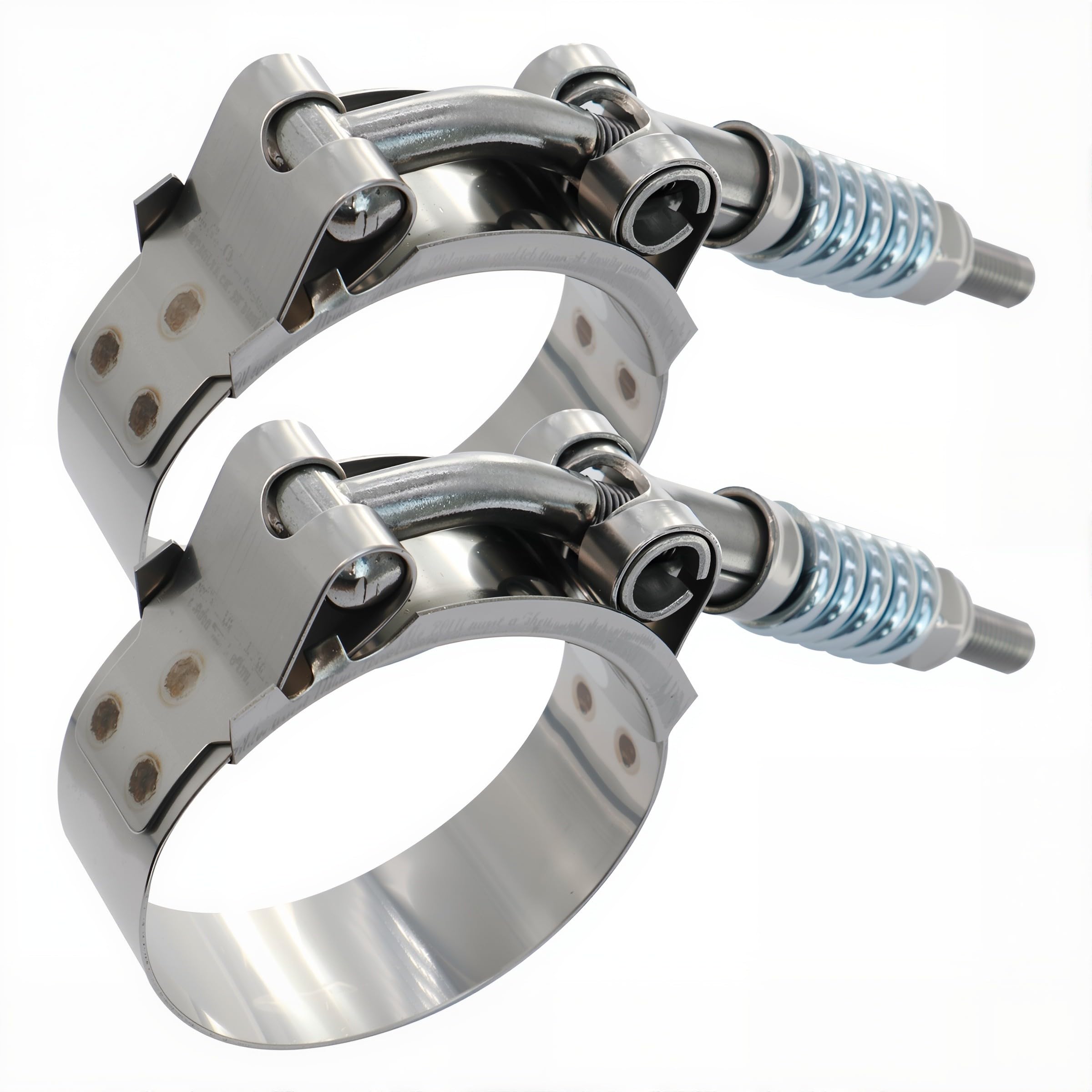 Photo 1 of 1.5" T Bolt Hose Clamp Spring Loaded Stainless Steel - Working Range 41mm - 48mm for 1.5" I.D. Hose with 2mm - 5mm Wall Thickness, Auto-adjusting maintain Constant Clamping Force (41-48mm, 2 Pack)