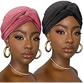 DRESHOW African Turban for Women Knotted Hairwraps Headwraps Ribbed Turban Stretch Jersey Head Scarf Chemo Cancer Cap