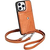LUCKYCOIN Crossbody Wallet Phone Case for iPhone 15 Pro Max, Genuine Phone Case with Expandable Wallet Card Holder & Adjustable Removable Crossbody Strap, Phone Purse with Card Slot - Retro Brown
