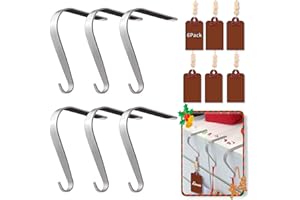 Honitra Stocking Holders for Mantle, Wooden Name Tags for Christmas Stocking Holder, Chirstmas Stocking Holders for Mantle set of 6, Silver Stocking Hooks & Hanger for Mantle, Weighted Stocking Holder
