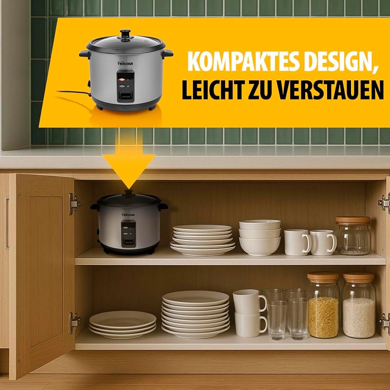Reiskocher, 1,5 L Kapazität, Edelstahlgehäuse, Dampfgaraufsatz, Automatische Abschaltung, Warmhaltefunktion, 500 W, RK-6145