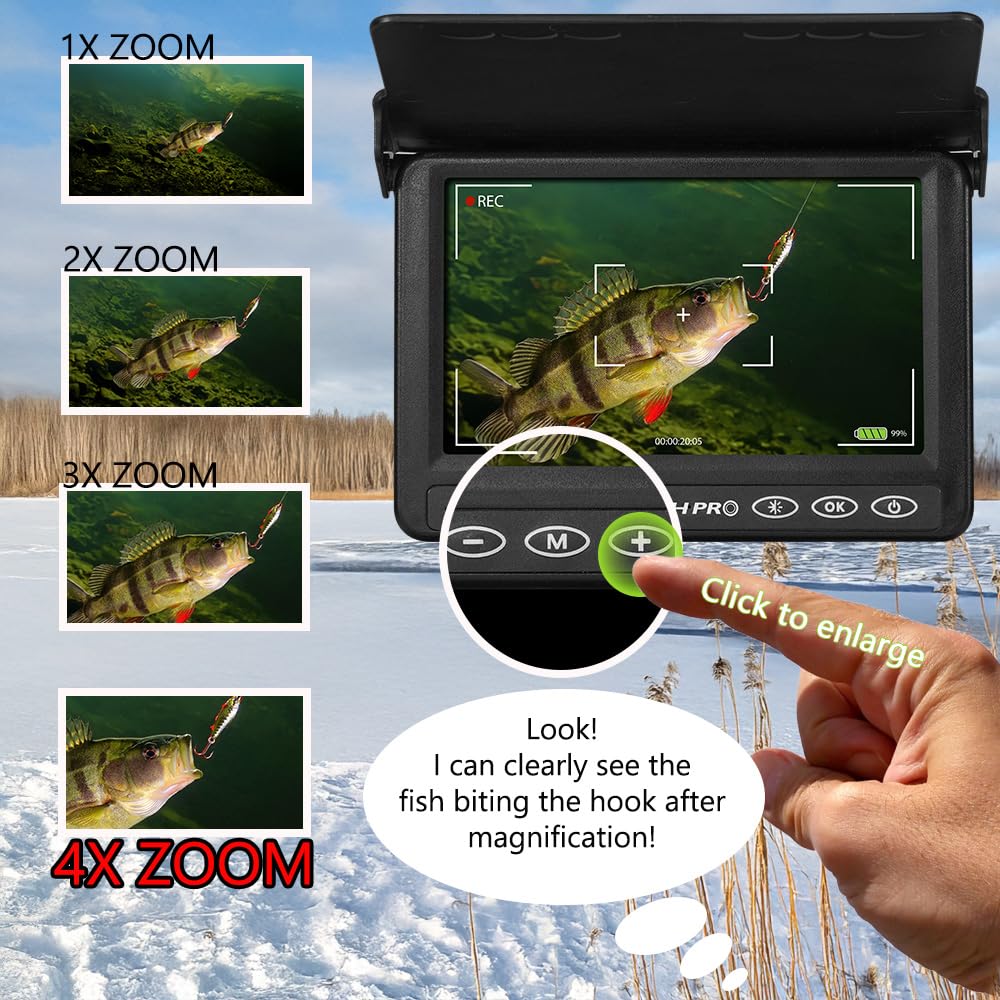 [FishPRO® 2026 Upgrade] The PRO in Underwater Fishing Camera -4.3'' Ice Fishing Camera Underwater(NO Need Learn), 1000TVL, Ice Fish Gift for Men, Ice Fish Finder for Boat Fish w/IR/USB-C/5,000mAh/65ft