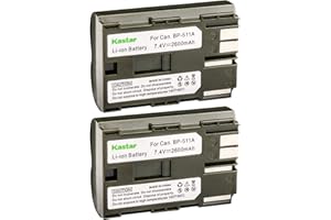 Kastar Camera Battery BP-511 BP-511A 2-Pack for Canon EOS D30 10D D60 300D 5D 20D 30D 40D 50D PowerShot G1 G2 G3 G5 Pro G6 Pro 1 Pro 90 PV130 Optura 10 20 50MC 100MC 200MC Pi Xi EOS Kiss SLR Camera