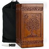 Handcarved Wooden Cremation Urn for Human Ashes Tree of Life Design Decorative Funeral Urns Casket Box Suitable for Adult Men Women Burial or Memorial Keepsake (250 lbs Capacity)