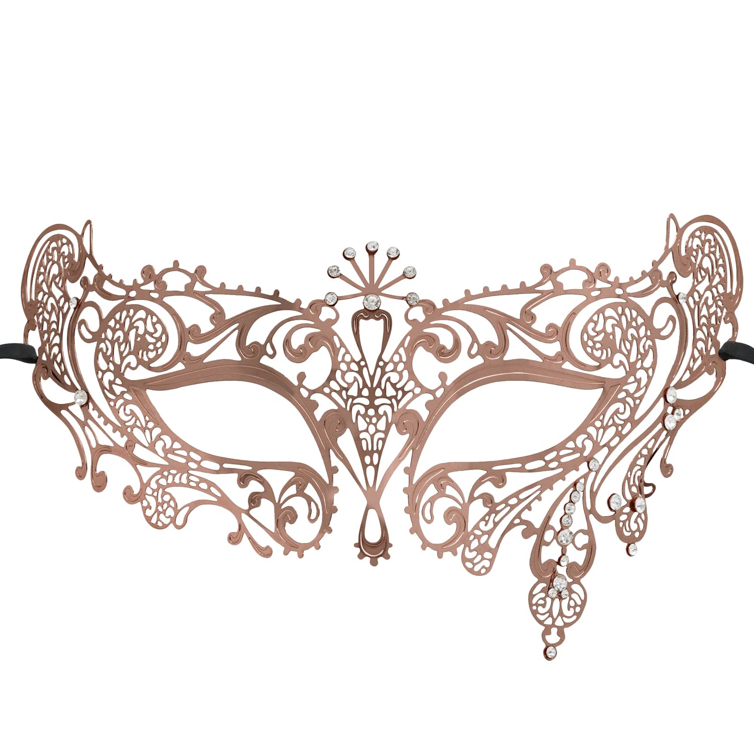 Thmyo Women's Masquerade Mask Laser Cut Metal Halloween Mask Venetian Carnival Ball Mask (Rose gold 2)