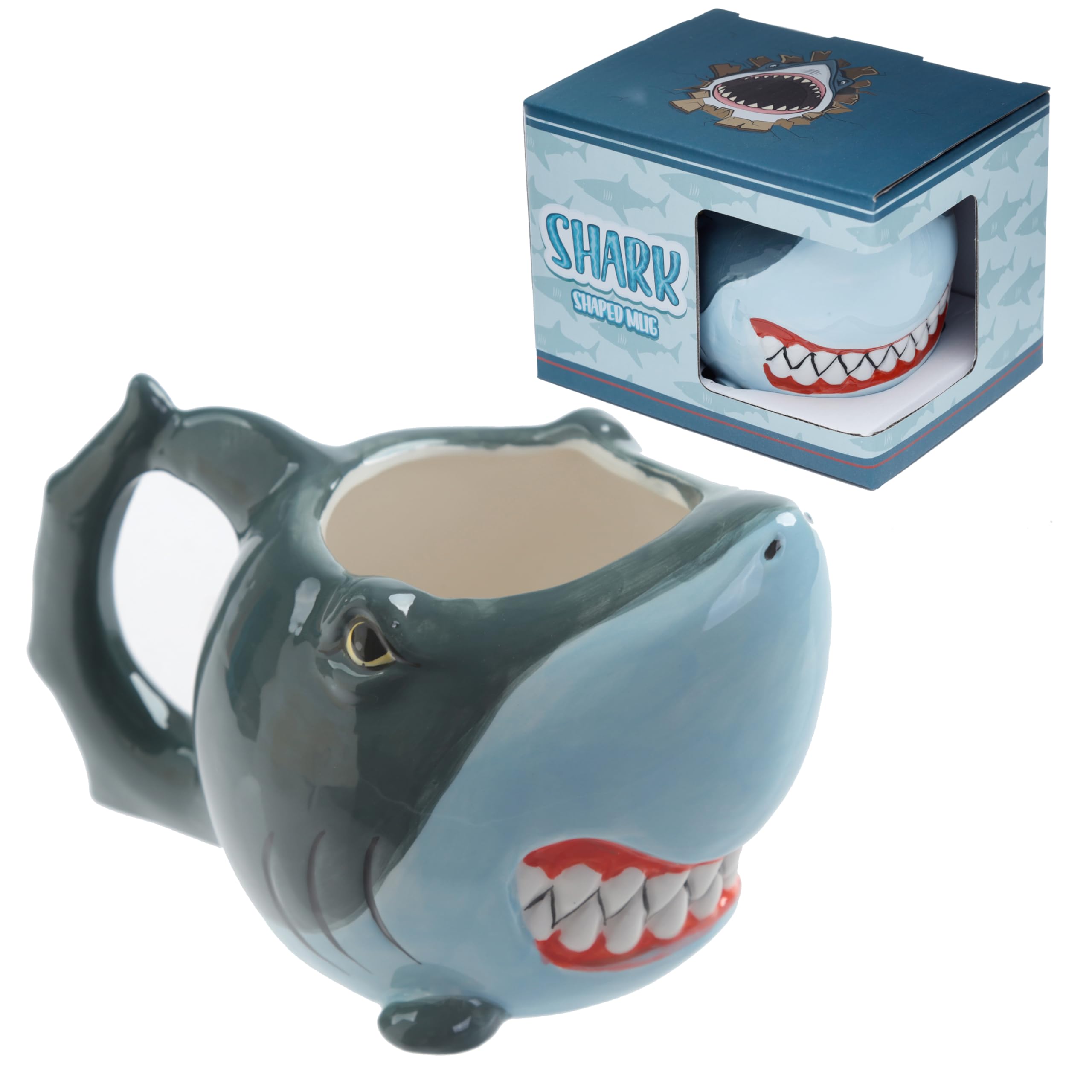Puckator Shark Shaped Tea Coffee Mug - Funny Home Accessories - Cute Gifts for Girlfriend - Large Mugs for Men Women Hot Drinks - Cute Cups Presents - Secret Santa Gift - Cup Set