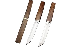 HUAAO 2PCS Fixed Blade Knives, Drop Point Knife & Tanto Knife, D2 Knife with Wood Handle, for Camping Fishing Outdoor Survival