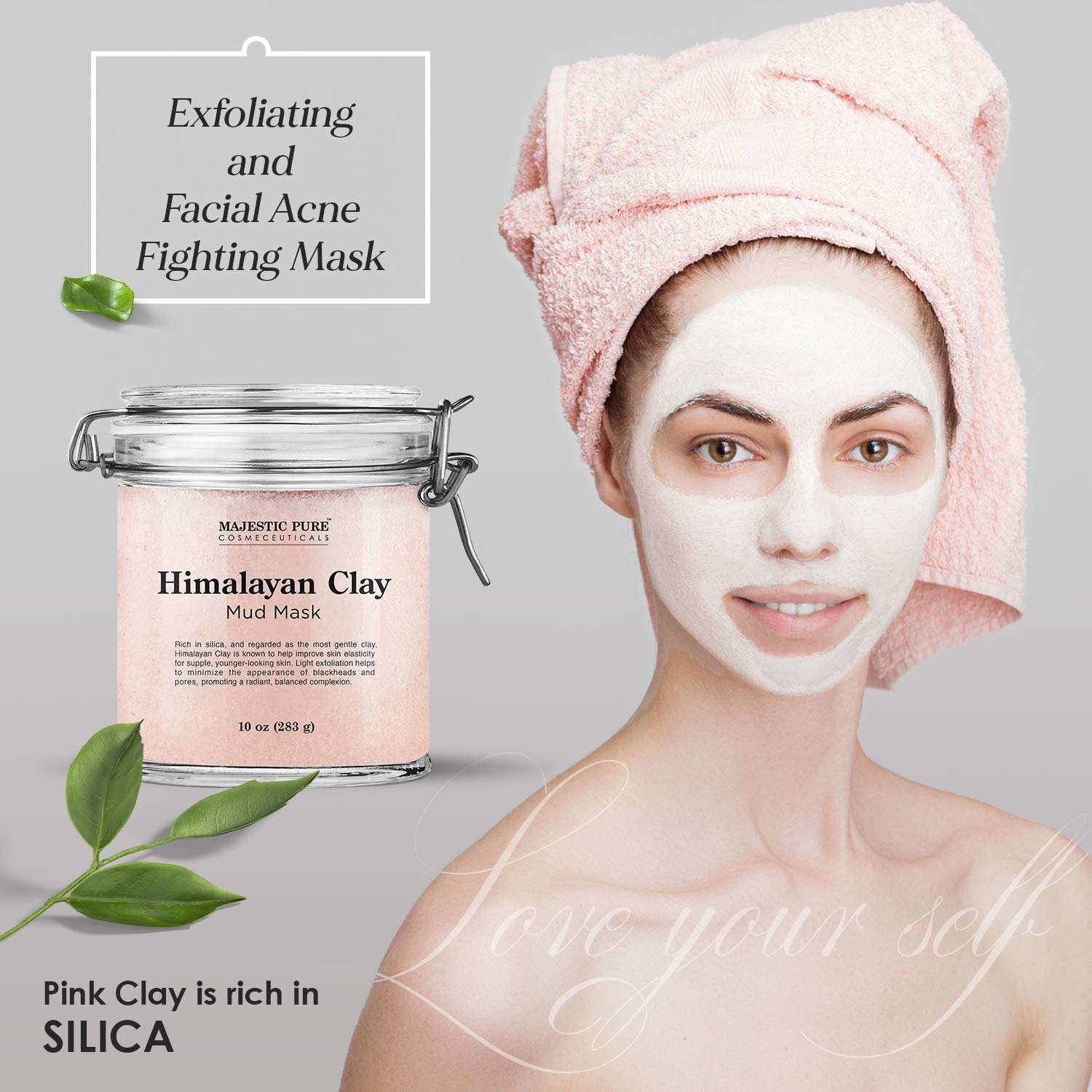 Himalayan Clay Mud Mask for Face and Body by Majestic Pure - Exfoliating and Facial Acne Fighting Mask - Reduces Appearance of Pores, 10 oz : Beauty