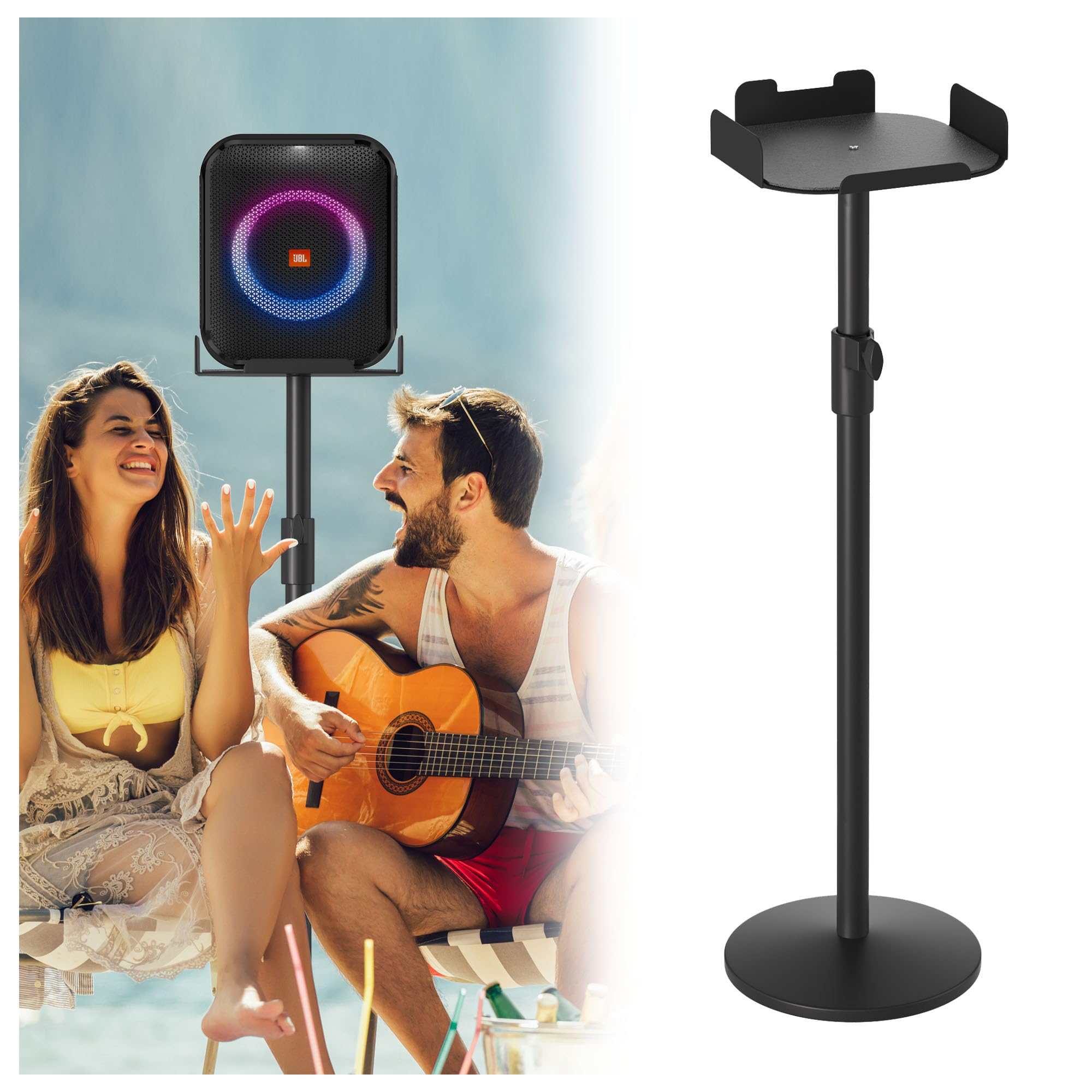 Photo 1 of Neeotyy Speaker Stand for JBL PartyBox Encore Essential - Adjustable up to 36", Anti-Vibration Base with Safety Fence, Secure & Portable, Fits JBL Encore Essential (Black)