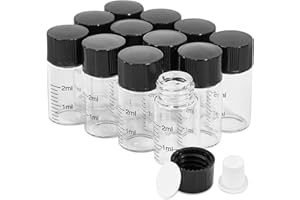 Cadbibe 2ml Clear Glass Graduated Vials with Screw Caps and Plastic Stoppers, 1/2 Dram Small Sample Vials with Lids, Leak-Proof Liquid Storage Empty Vial, 12PCS