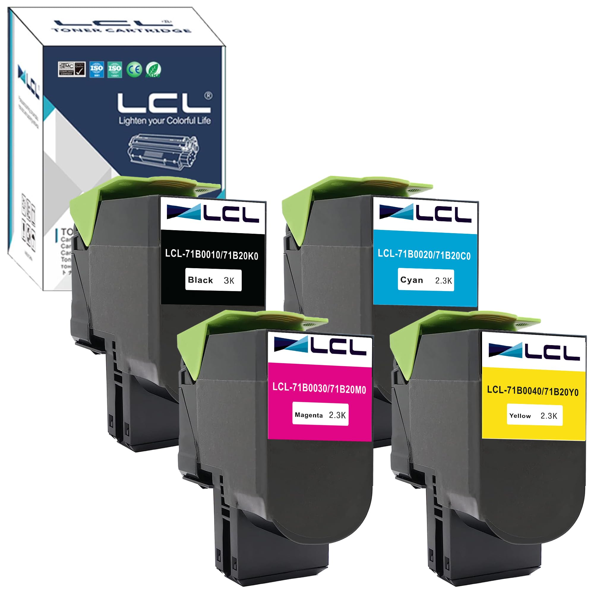 LCL Toner Cartridge 71B0010 71B0020 71B0030 71B0040 71B20K0 71B20C0 71B20M0 71B20Y0 CS317 CS317dn CX317 CX317dn CS417 CS417dn CX417 CX417de CS517 CS517de CX517 (4P KCMY) Replacement for Lexmark