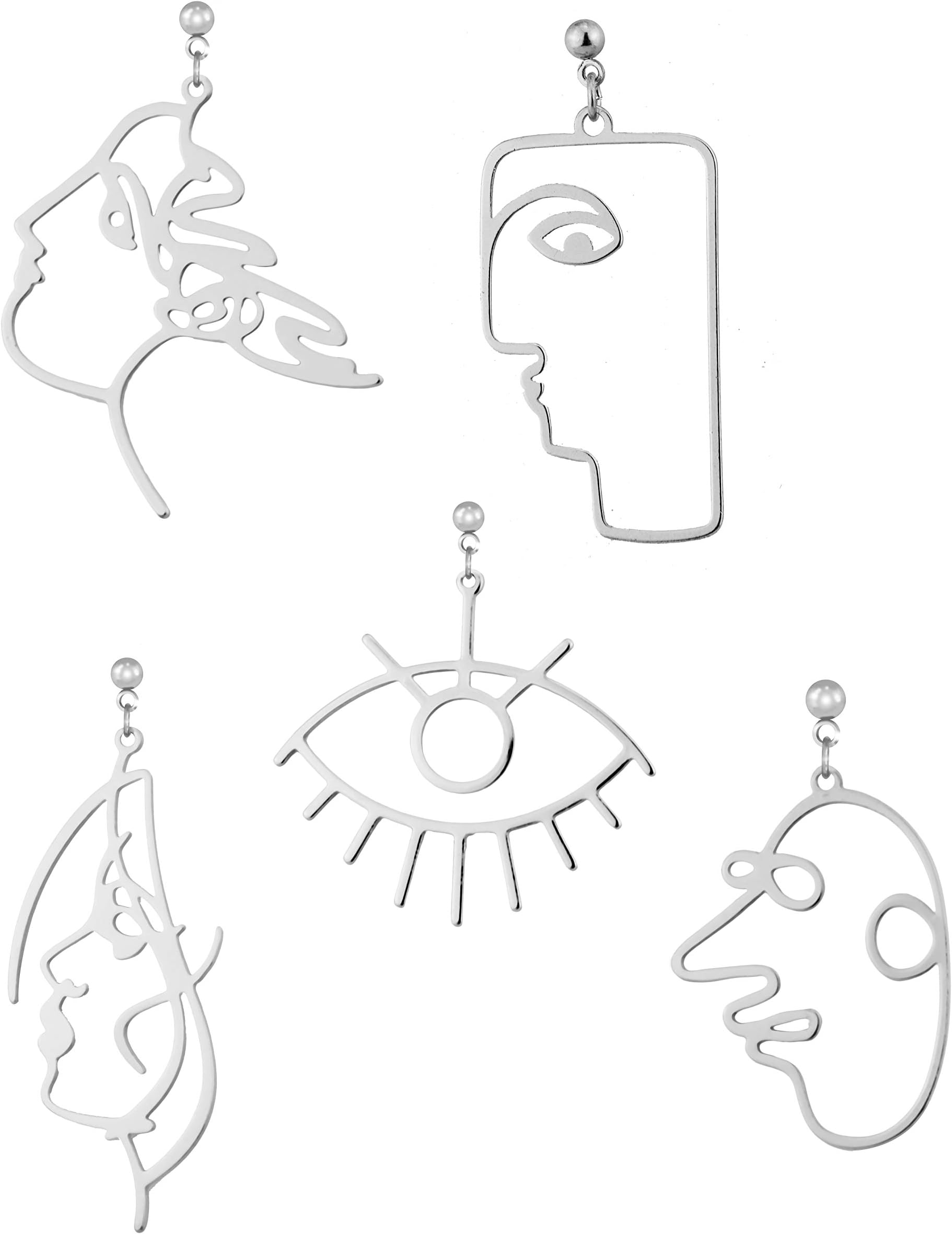 dokreil5 Pairs Modern Abstract Art Face Earrings Set Geometric Human Face Fashion Design Dangle Earrings