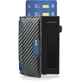 KMUXXIN RFID Blocking Slim Wallet for Men w/Metal Pop Up Credit Card Holder & Money Clip, Minimalist Carbon Fiber Bifold Front Pocket Wallet