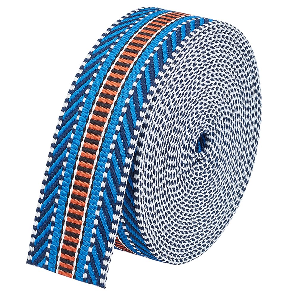 BENECREAT 5 Yards Polyester Jacquard Stripe Ribbons, 1-1/2 inch(38mm) Wide Jacquard Webbing Strap Flat Sewing Woven Ribbon for Clothing Accessories Strap, Dark Blue