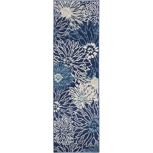 Nourison Passion Navy/Ivory 6' Runner Area Rug , 1'10" x 6'