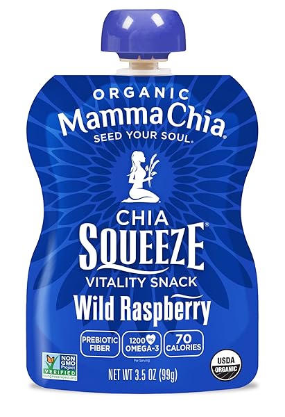 MAMMACHIA ORGANIC CHIA SQUEEZE VITALITY SNACK, WILD RASPBERRY, NO ADDED SUGAR, VEGAN FRIENDLY, KOSHER, USDA CERTIFIED ORGANIC, GLUTEN FREE & NON-GMO, 4 COUNT, 14 OUNCE (PACK OF 6)