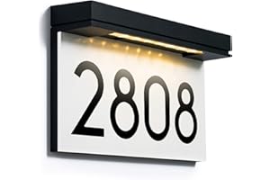 Address Plaques for House Solar Powered, House Number for Outside, LED Address Sign Outdoor Waterproof 3000K Warm White
