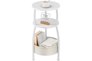 Yuede Small Side Table for Living Room with Storage Basket, 3 Tier Space Saving Round Side Table Nightstand Couch Corner Stan