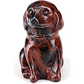 PESOENTH Red Obsidian Crystal Dog Statue Figurines Dog Lovers Gifts for Women Christmas,1.5" Mini Crystal Healing Stone Animal Ornament Gemstone Xmas Room Home Decor
