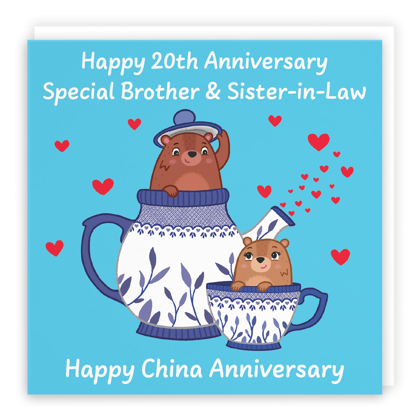 Hunts England - Brother And Sister In Law 20th Anniversary Card - China Anniversary - 20 Years - Cute Fun Bears Card For Brother & Sister-in-Law - Love Story Collection