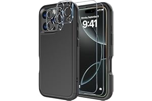 Diverbox for iPhone 16 Pro Case [Shockproof] [Dropproof] [Tempered Glass Screen Protector + Camera Protectors] Heavy Duty Protection Phone Case Cover for Apple iPhone 16 Pro (Black)