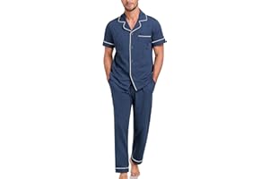 EA'S SECRET Mens Pajamas Set 100% Cotton Soft Button Pajamas for Men Short Sleeve Sleepwear 2 Piece Lounge Pjs Sets