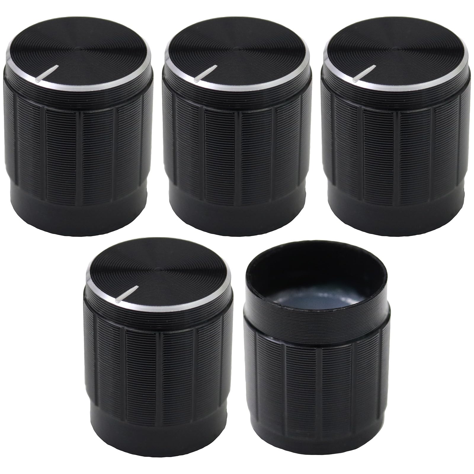 6mm Splined Hole Black Aluminium Amplifier/HiFi Control Knob Pack of 5 (15mm)