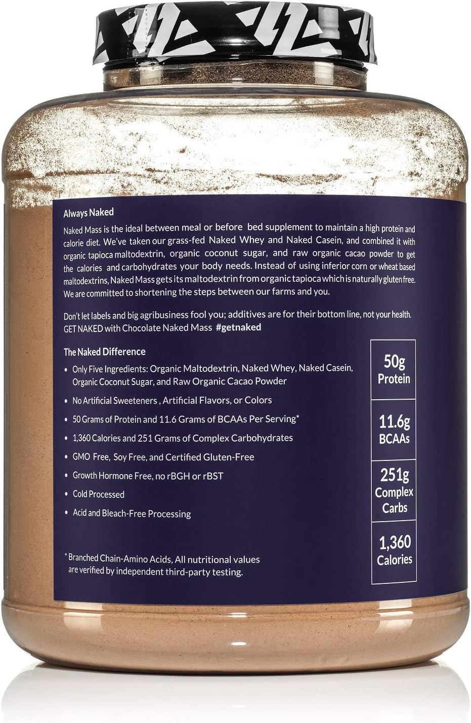 Chocolate Naked Mass - All Natural Weight Gainer Protein Powder - 8lb Bulk, GMO Free, Gluten Free & Soy Free. No Artificial Ingredients - 1,360 Calories - 11 Servings: Health & Personal Care