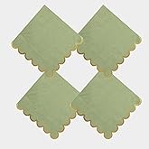 100 pack Sage Green Cocktail Napkins with Gold Foil Accents Scalloped Edges 5 x 5 inch Beverage Disposable Napkin Party Decoration Wedding Bridal and Baby Shower Dinner Lunch Supplies