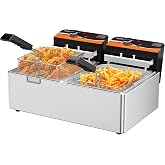 Commercial Deep Fryer, 20.7QT Countertop Fryer with Baskets for Restaurant | AuFox Dual Tank Fryer, 1700W x2 Stainless Steel Electric Deep Fryer with Adjustable Temperature for Restaurant Food Truck