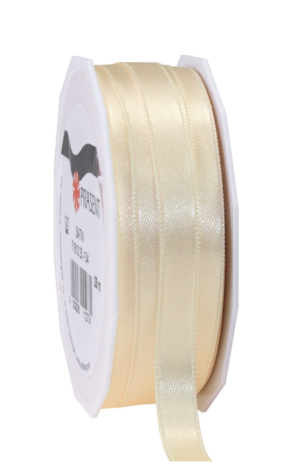 PRÄSENT C.E. Pattberg SATIN cream gift ribbon, 27 yards for Wrapping Gifts, 0.39 inches width, Ribbon for Decorating & Crafting, Decorative Ribbon for Gifts, for every occasion