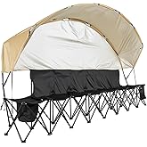 VEVOR Portable Folding Bench, 6 Seat Soccer Bench with Storage Pockets Cup Holders & Carrying Bag, Lightweight Sideline Seati