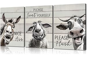 MISTYEFLY 3 Pieces Bathroom Decor Bathroom Wall Decor Funny Bathroom Decor Funny Bathroom Wall Art Funny Bathroom Signs Animal Bathroom Wall Art Bathroom Quotes Wall Decor for Bathroom Decor (12''Wx16''Hx3PCS)