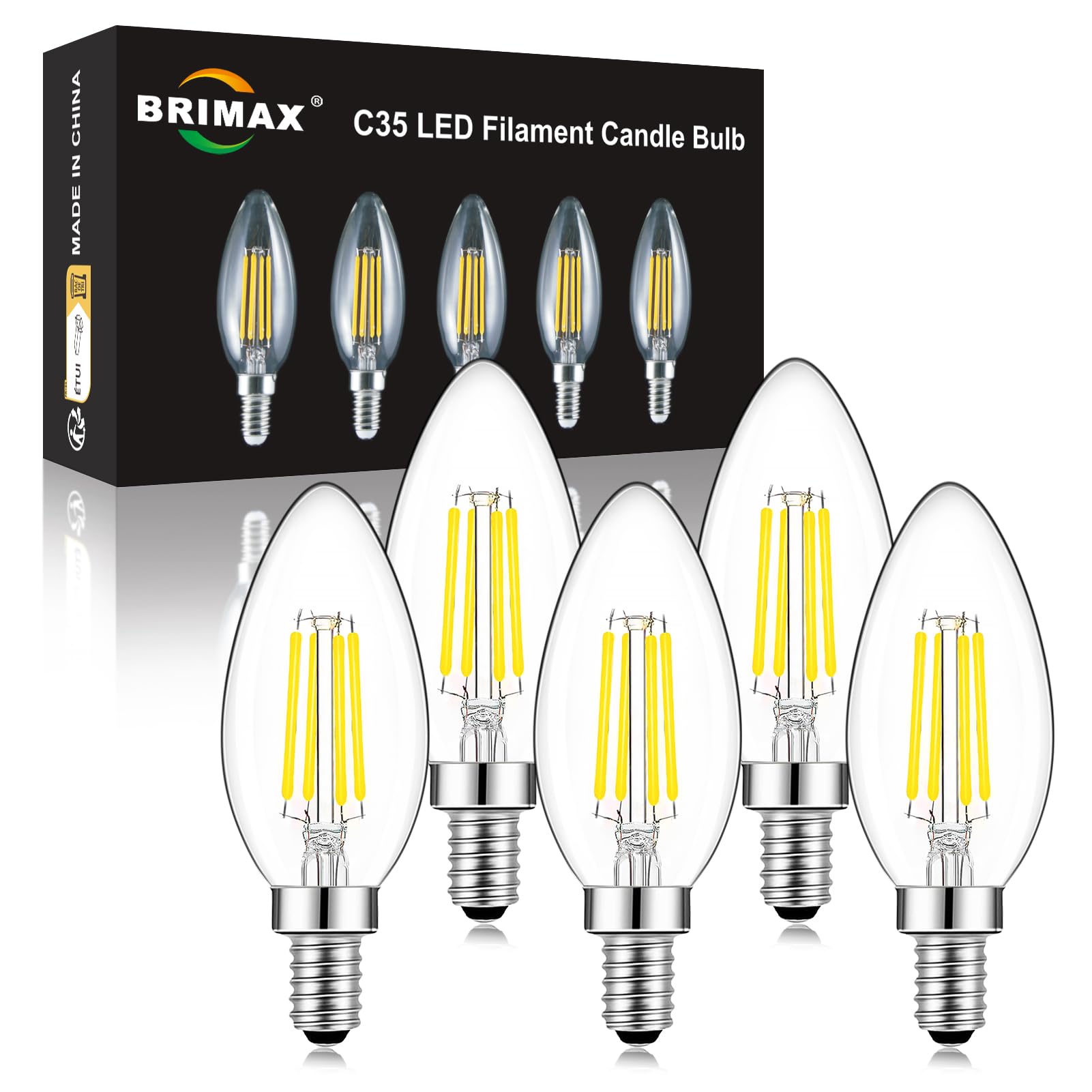 BRIMAX E14 Led Light Bulb Cool White 5000K, Dimmable,4w C35 E14 Small Screw Light Bulb, 40W Equivalent C35 Candle Light Bulbs for Ceiling Lights and Chandelier,5 Pack — image 1