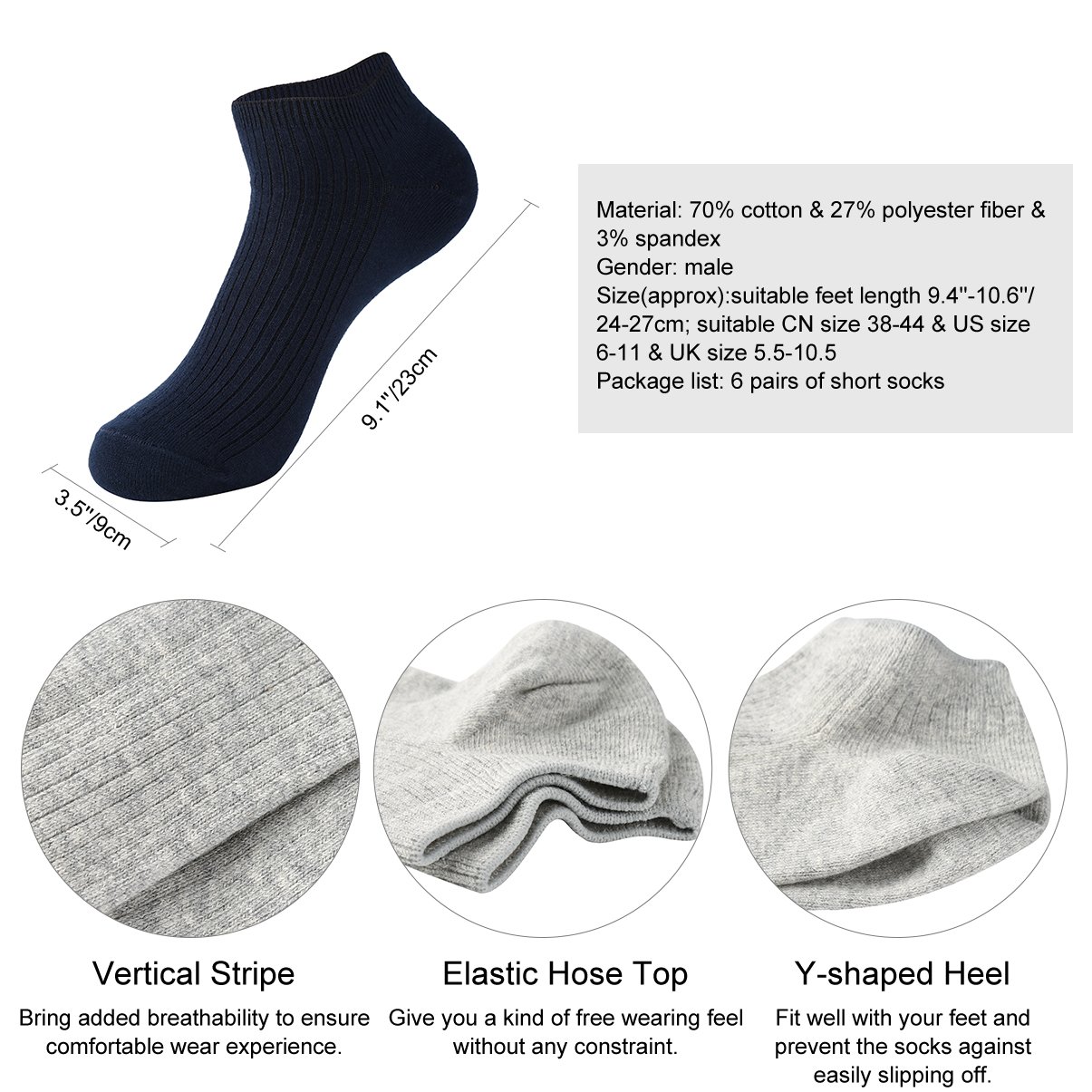 VBIGER 6 Pares Calcetines Cortos Hombre Casual Calcetines Deportivos de Algodón