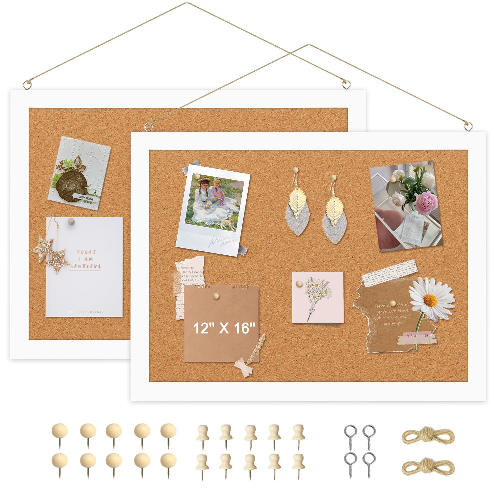 Photo 1 of AMUSIGHT 2-Pack Double-Sided Cork Board, 16" x 12" Hanging Wood Framed Small Bulletin Board, Picture Display Vision Board Kit Corkboards for Wall Room School Office Decor, 20 Pushpins (Vintage White)