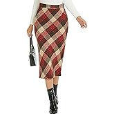 Womens Flannel Plaid Straight Vintage A Line Midi Length Long Pencil Skirt