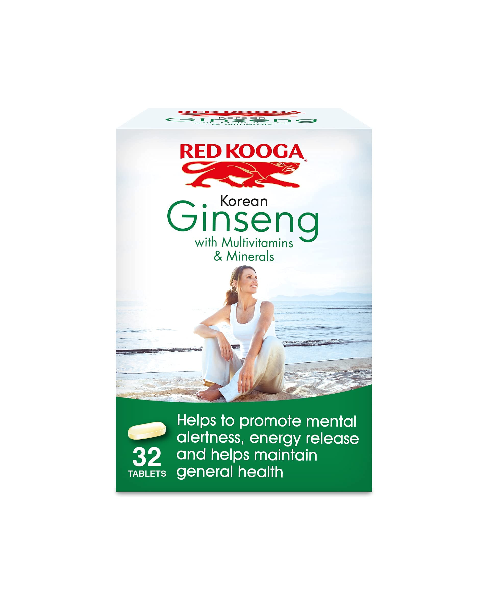 Red Kooga Korean Ginseng and Ginkgo Biloba, Promotes Vitality and Maintains Mental Alertness, Pack of 32 Tablets