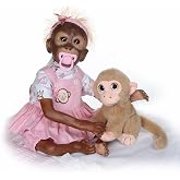 truly soft Lifelike Reborn Baby Dolls Girl Monkey - 21 Inch Realistic Baby Doll Pink Monkey Doll with Dress and Plush Companion Reborn Baby Doll Monkey with Accessories