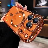 JBJZYZZ for iPhone 17 Pro Case Magnetic Compatible with MagSafe Upgraded [Full Camera Protection] Clear Shockproof Protective Slim Phone Case Cute Curly Wave Edge for iPhone 17 Pro,Orange