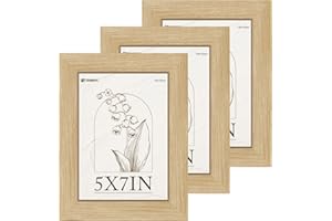TENIBYC 5x7 Picture Frame Set of 3 - Light Wood, Natural Oak Wood Photo Frame with HD Tempered Glass, Tabletop Display