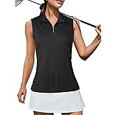 AURUZA Womens Golf Shirt, Sleeveless Polo Shirts for Women V Neck Zip Collar Athletic Workout Tennis Tank Top Summer Outfit