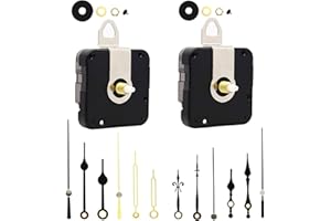 TIKROUND 12888 2 Pack Clock Movement Mechanism with 4 Pairs of Short Hands Battery Silent Sweep Operated Quartz Clock Motor Kit DIY Repair Parts Replacement,Total Shaft Length is 16 mm (41/64 inch).