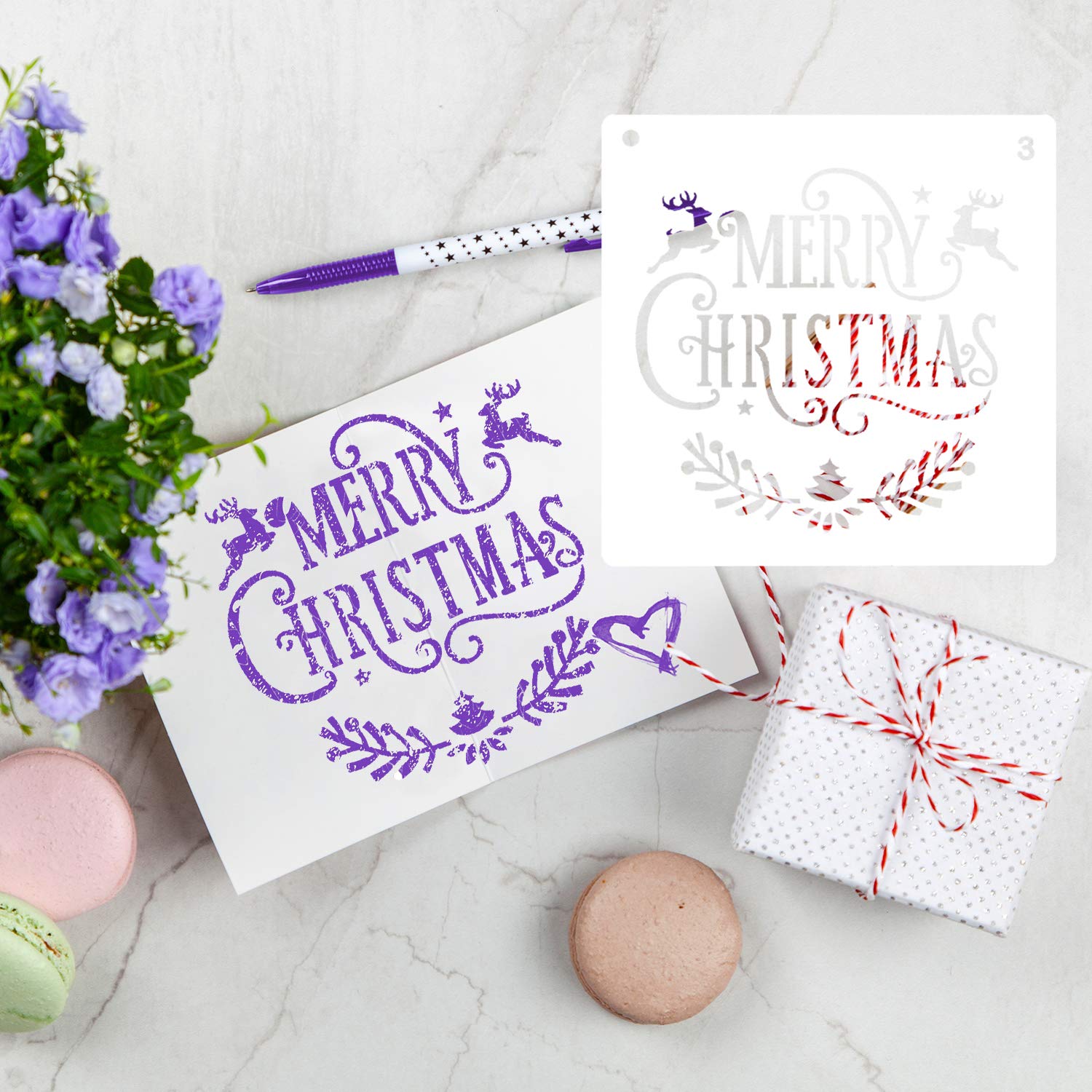 LLGLTEC 9 Pieces Christmas Stencils Template DIY Xmas Stencils Designs 7.9\'\'x7.9\'\' Extra Large Reusable Plastic DIY Drawing Crafts for Painting on Wood, Paper, Fabric, Glass, Wall Art