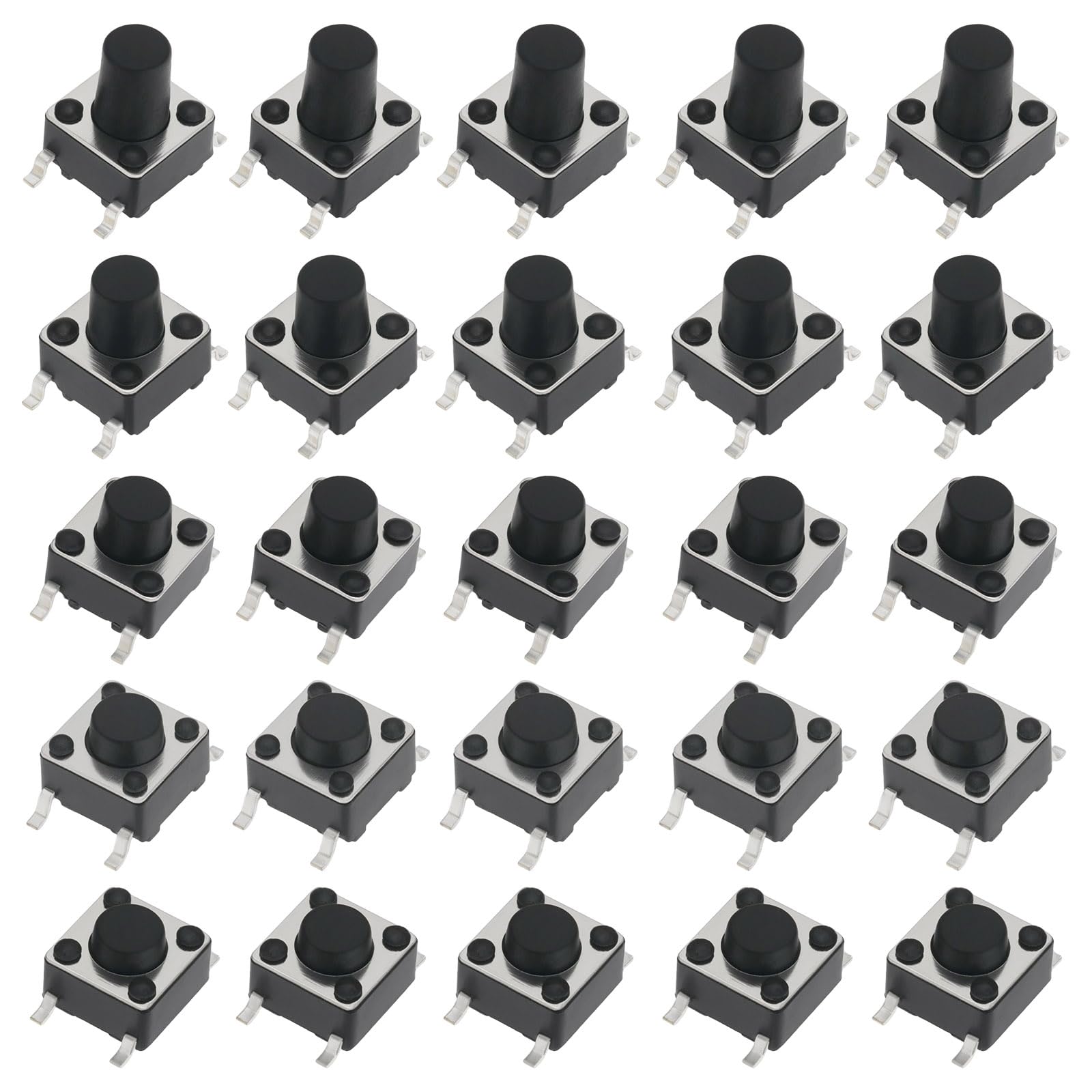 Create idea 100Pcs SMT SMD Momentary PCB Tactile Switch Set 4-Pin Touch Button Plug in Switches Black Cap Tact Button Switches 6x6x4.3/5/6/7/8mm