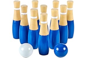 ApudArmis Wooden Lawn Bowling Set, Backyard Bowling Pins Outdoor & Indoor Family Game for Teens - Includes 10 Wooden Pins/2 B